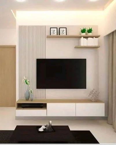 Modern TV Unit with Fluted Panel - Hyderabad